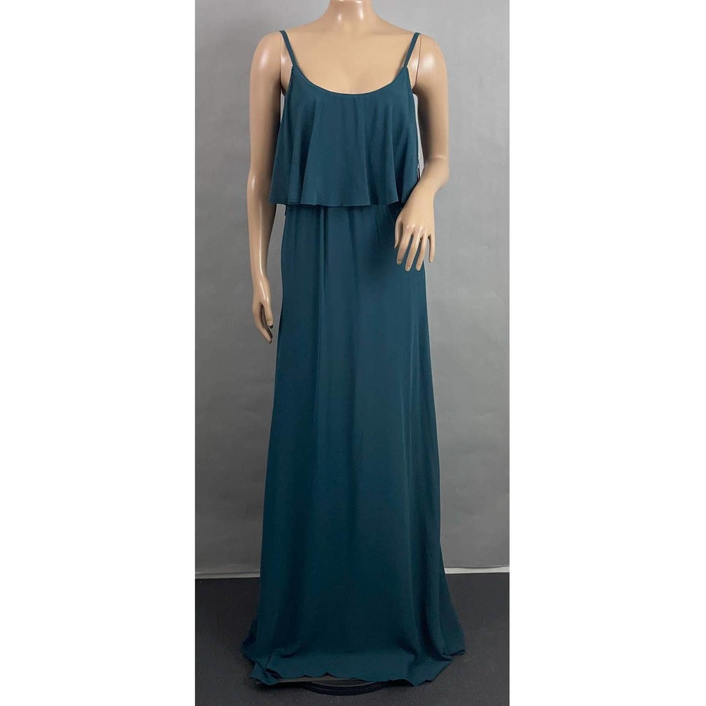 Show Me Your Mumu Dress Women XXS Caitlin Ruffle Maxi Deep Jade Chiffon NWT